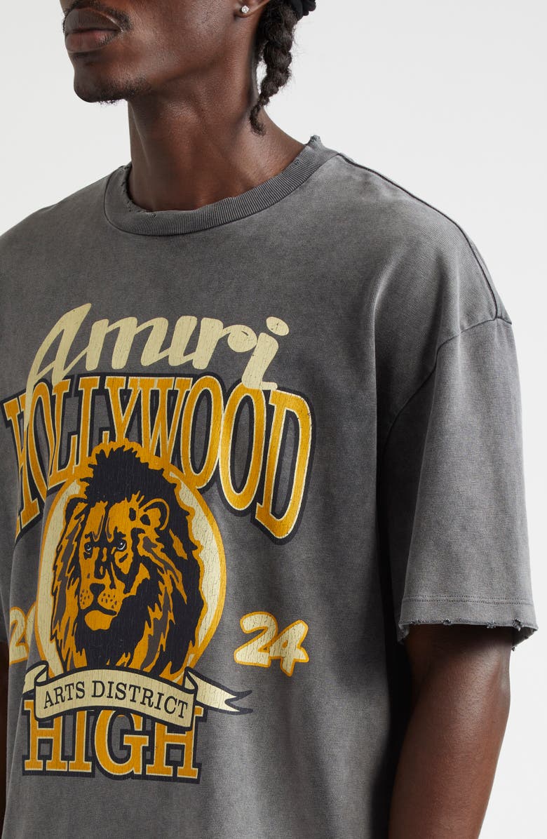 AMIRI High Lion Distressed Cotton Graphic T-Shirt, Alternate, color, Dark Grey