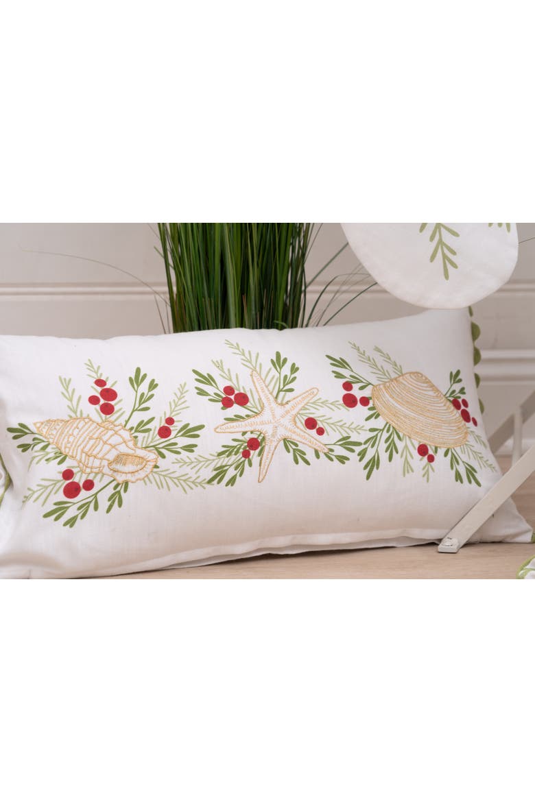 Coastal Tidings Shell Christmas Throw Pillow 12" x 24", Alternate, color, Green