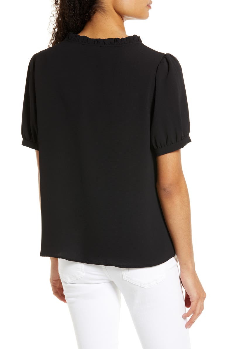 CeCe Frill V-Neck Button-Up Blouse, Alternate, color, 