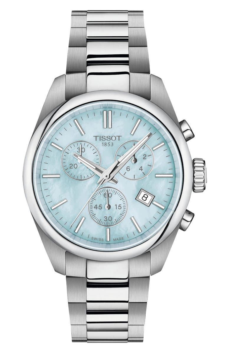 Tissot PR 100 Chronograph Bracelet Watch, 36mm, Main, color, Blue Mother Of Pearl