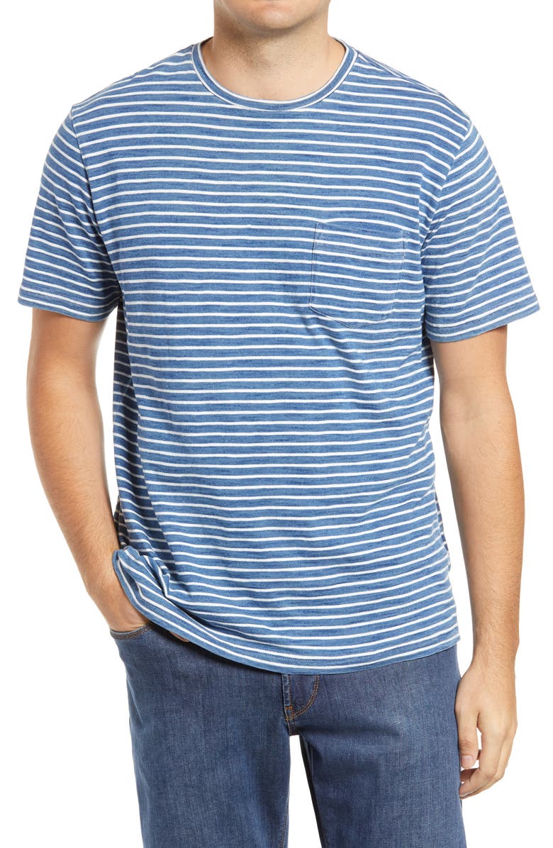 Peter Millar Seaside Indigo Stripe Pocket T-Shirt, Main, color,