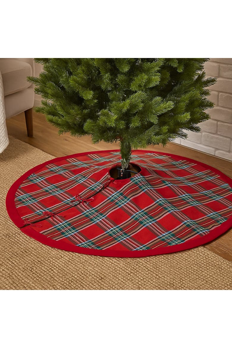 Linen Plaid Christmas Tree Skirt 58" Diameter - Madras Holiday Plaid, Main, color, Madras Holiday Plaid