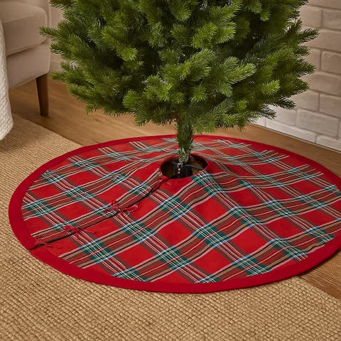 Linen Tree Skirt - Plaid Linen Christmas Tree Skirt