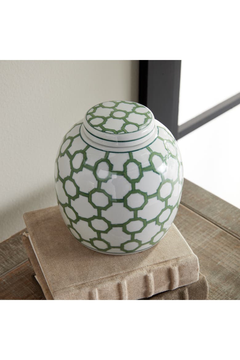5.5" Imperial Link Chinoiserie Green & White Porcelain Lidded Jar Accent Piece, Alternate, color, Green