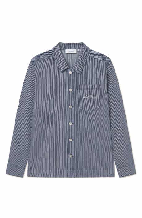 Les Deux Steven Stripe Cotton Graphic Overshirt