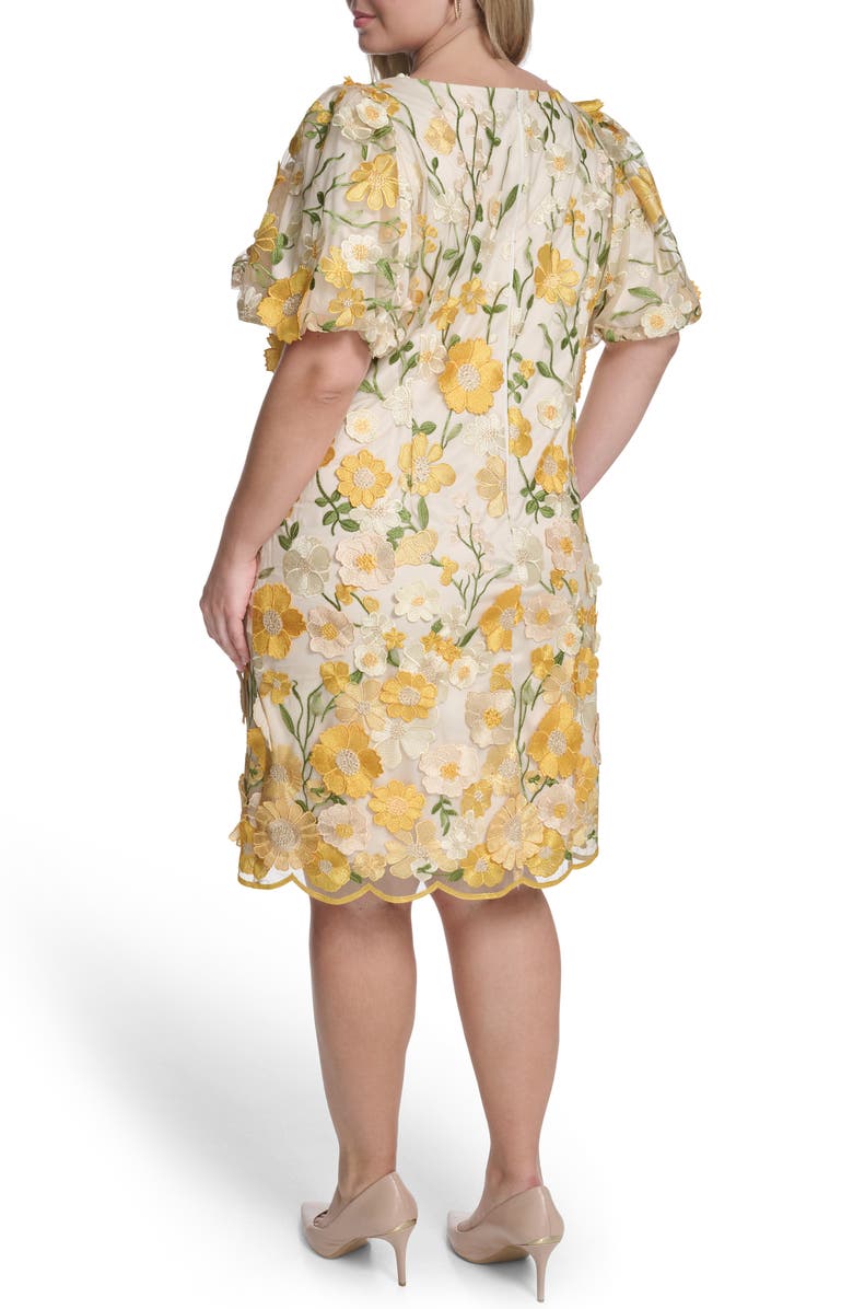 Eliza J Embroidered Floral Appliqué Cocktail Dress, Alternate, color, Lemon Multi