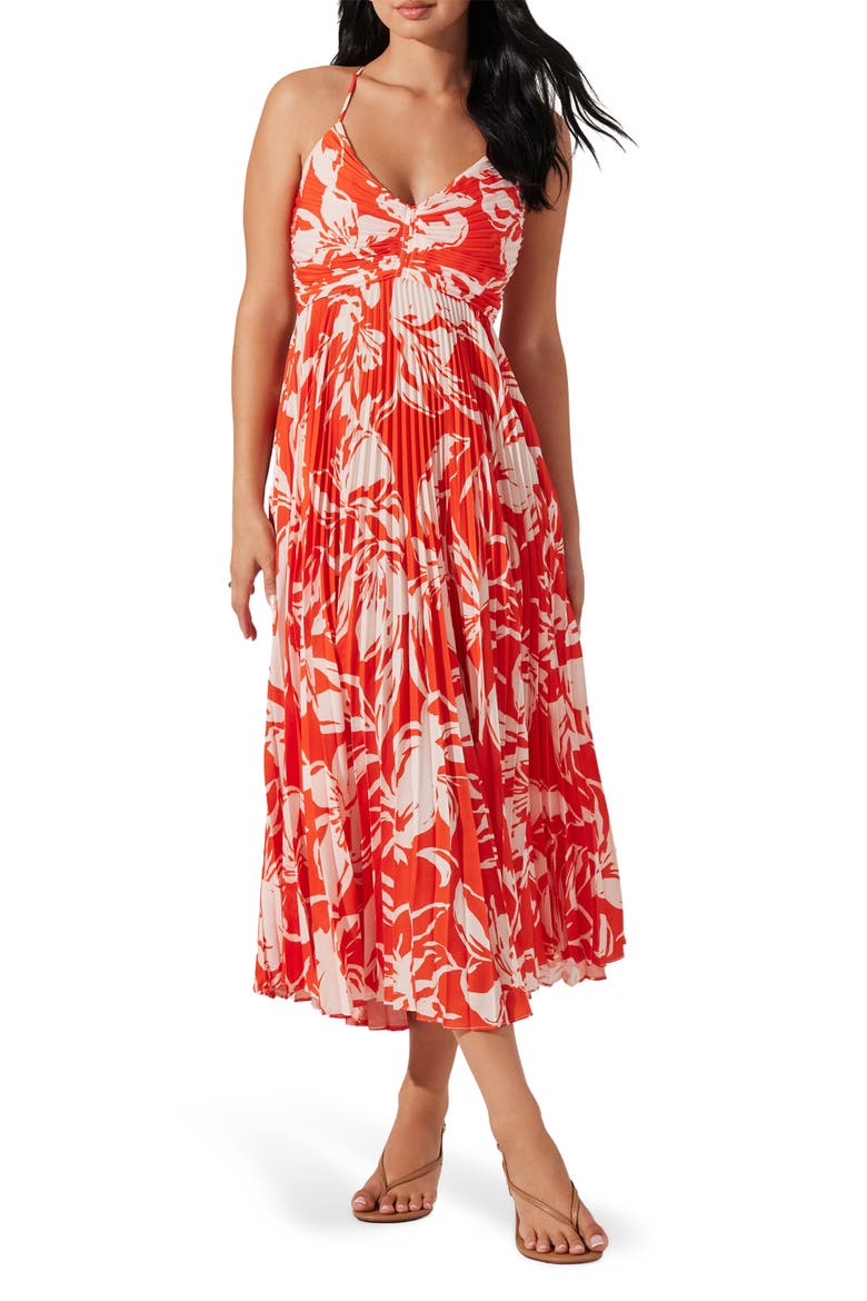Blythe Pleated Maxi Dress, Main, color, HOT ORANGE FLORAL