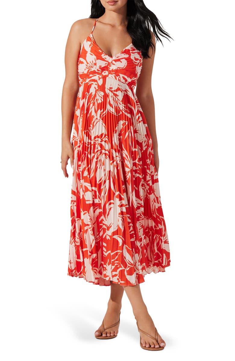 ASTR the Label Blythe Pleated Maxi Dress, Main, color, Hot Orange Floral