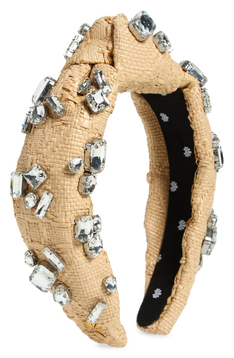 Lele Sadoughi Crystal Embellished Knotted Raffia Headband, Main, color,
