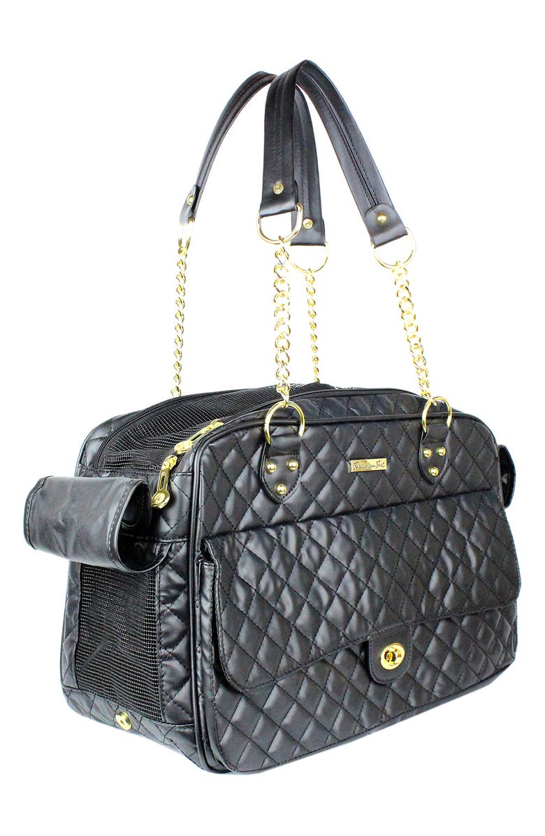 PARISIAN PET London Quilted Pet Carrier Tote, Main, color, Black