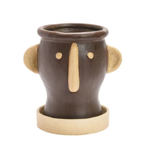 Stoneware Face Planter with Saucer