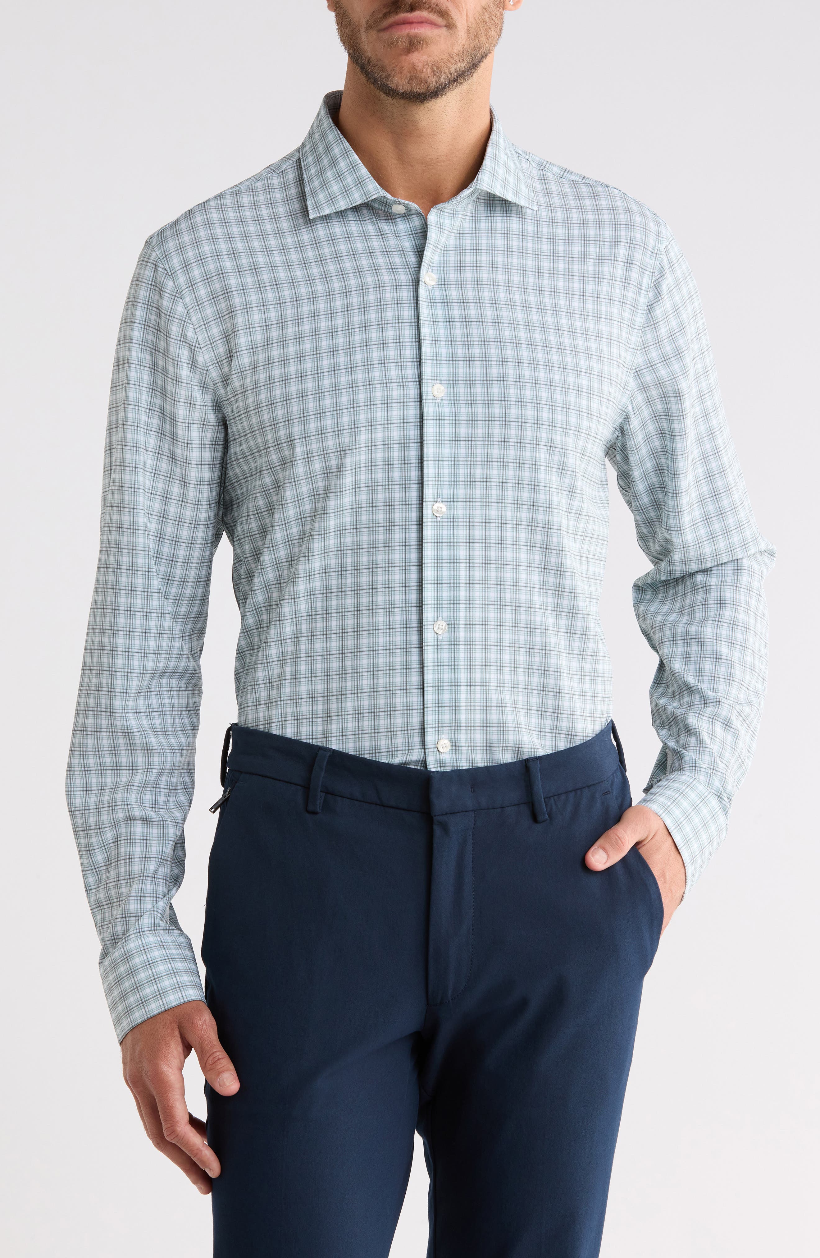 Slim Fit Performance Plaid Dress Shirt