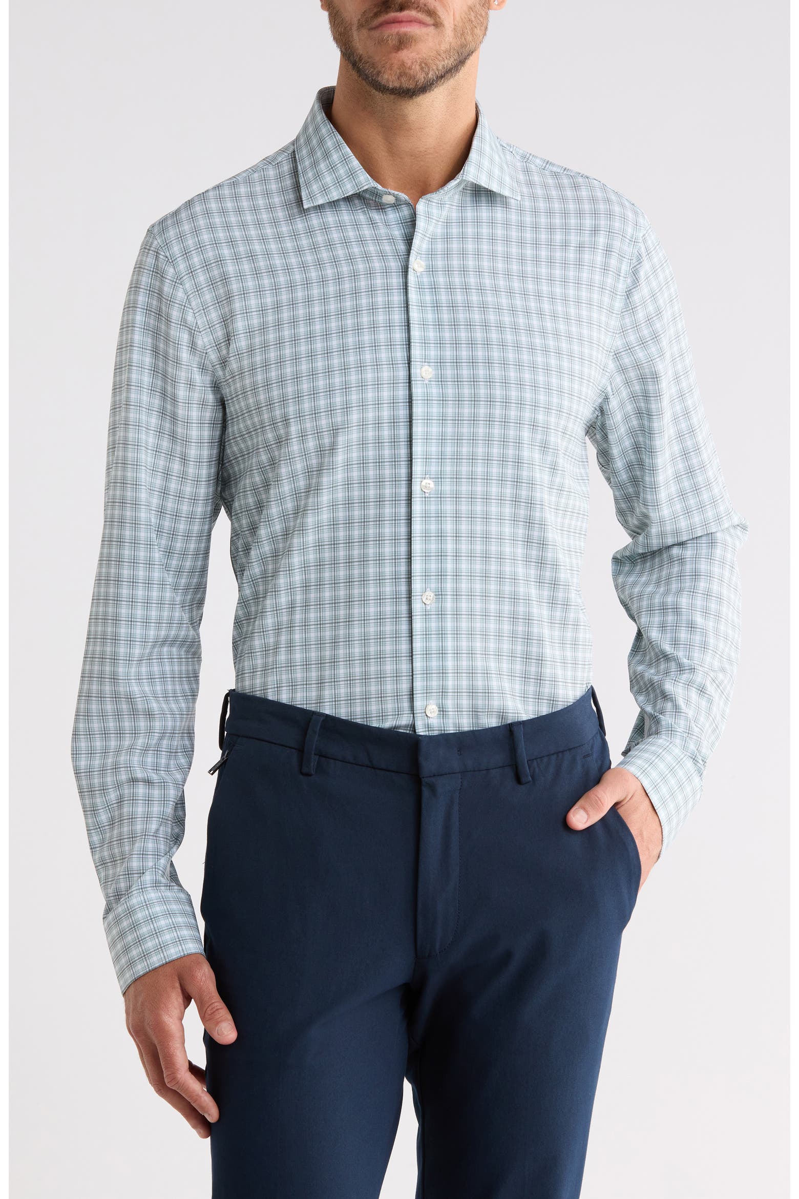 Perry Performance Locks Perry Ellis Slim Fit Performance Plaid Dress Shirt (Men) | Nordstromrack