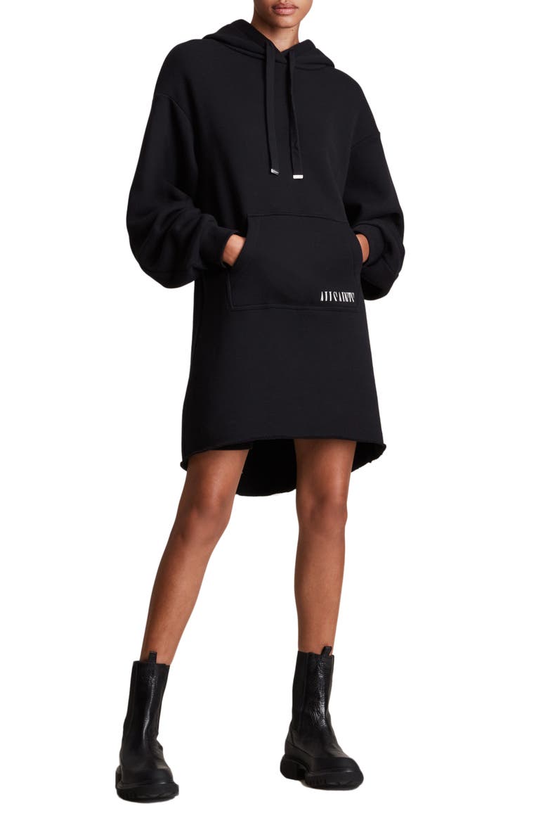 Lila Long Sleeve Hoodie Dress, Main, color, BLACK