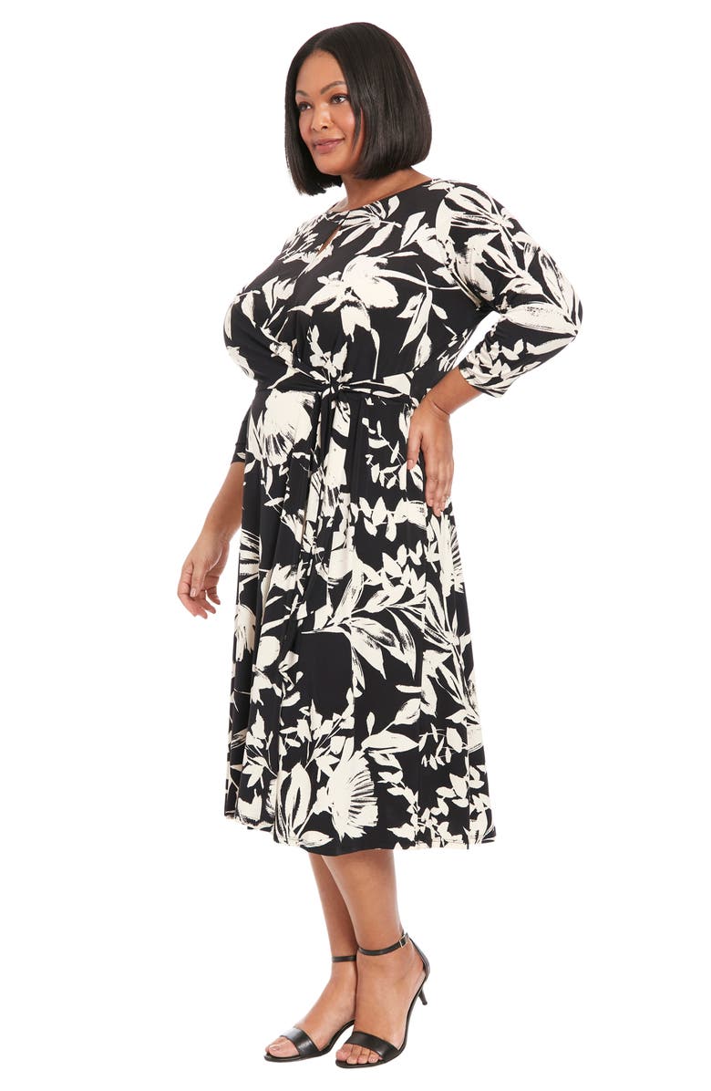 London Times Floral Tie Waist Midi Dress, Alternate, color, 