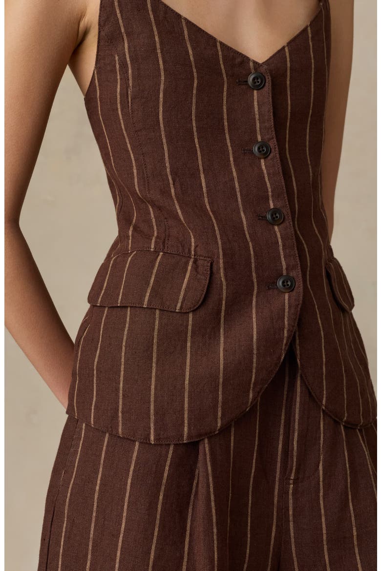 Sun Strider Milo Linen Button-Up Vest, Alternate, color, HARBOR LINE STRIPE