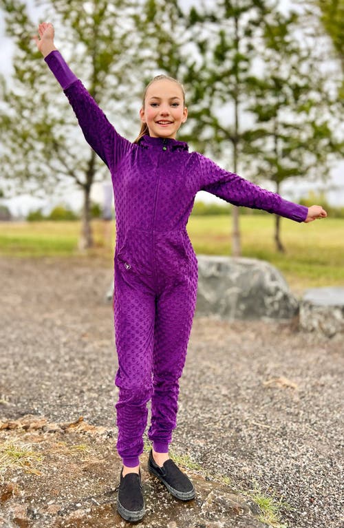 Limeapple Minky Bubble Zip Fleece Romper In Purple