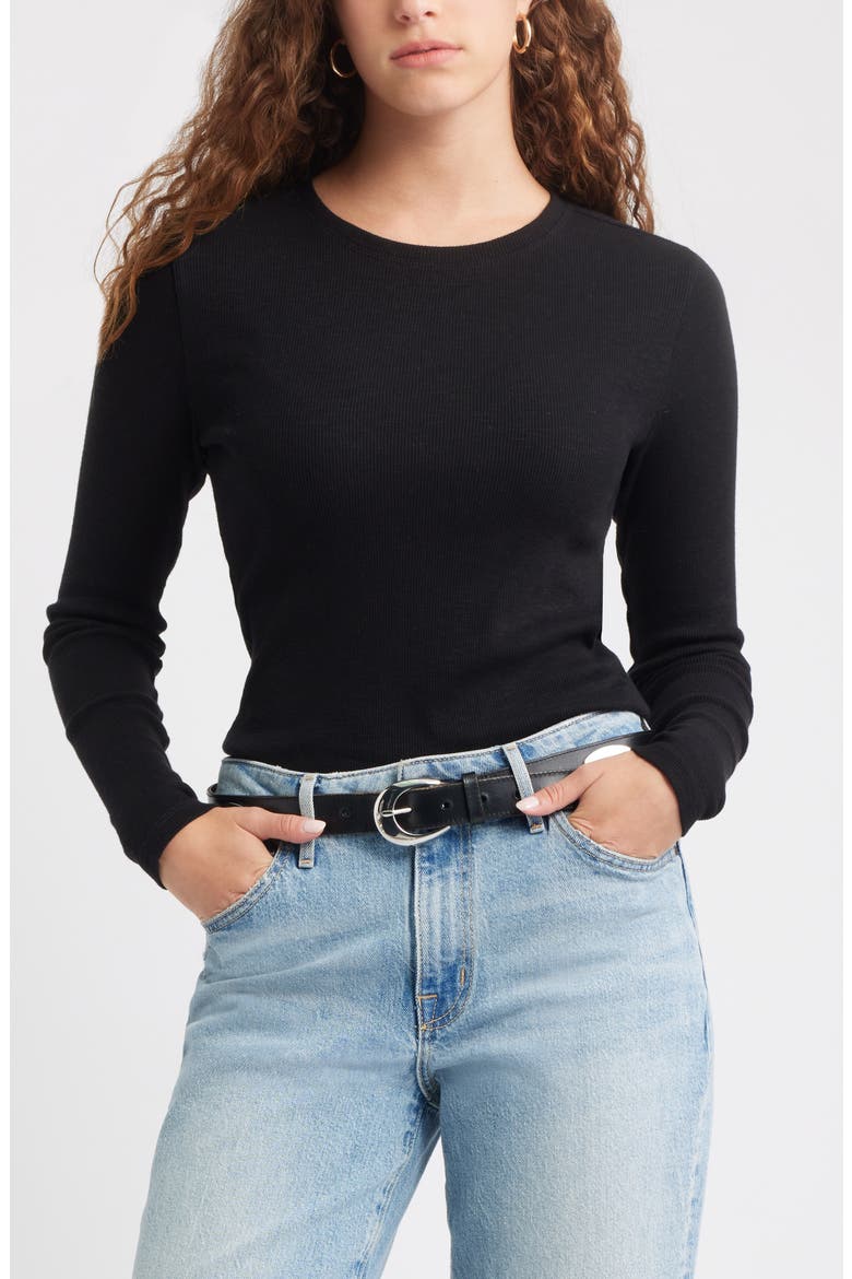 Long Sleeve Cotton Blend Rib T-Shirt, Main, color, BLACK