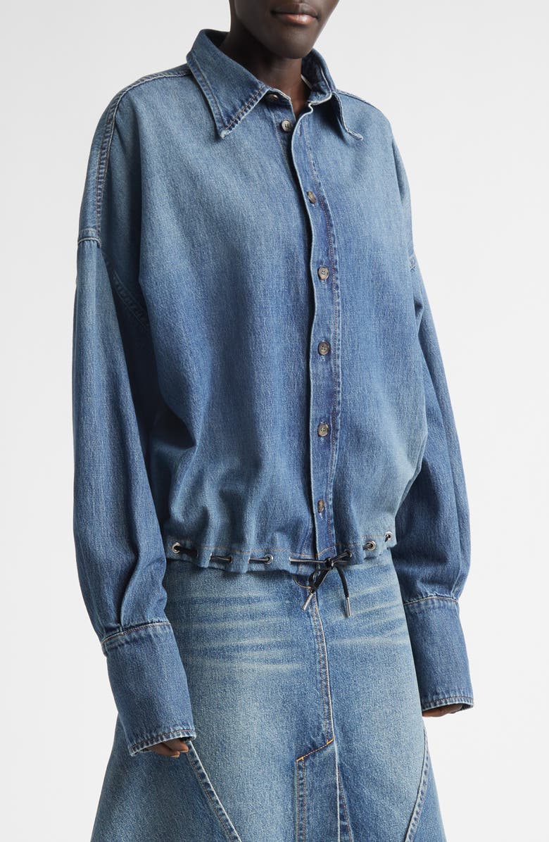 Brandon Maxwell The Leland Drawstring Denim Shirt, Main, color, Dakota Wash