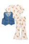 Kids' Rib Top, Flared Leggings & Denim Vest Set