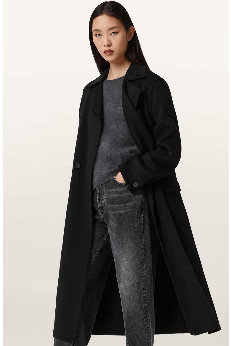 Sellma Double Breasted Wool Blend Coat, Alternate, color, BLACK