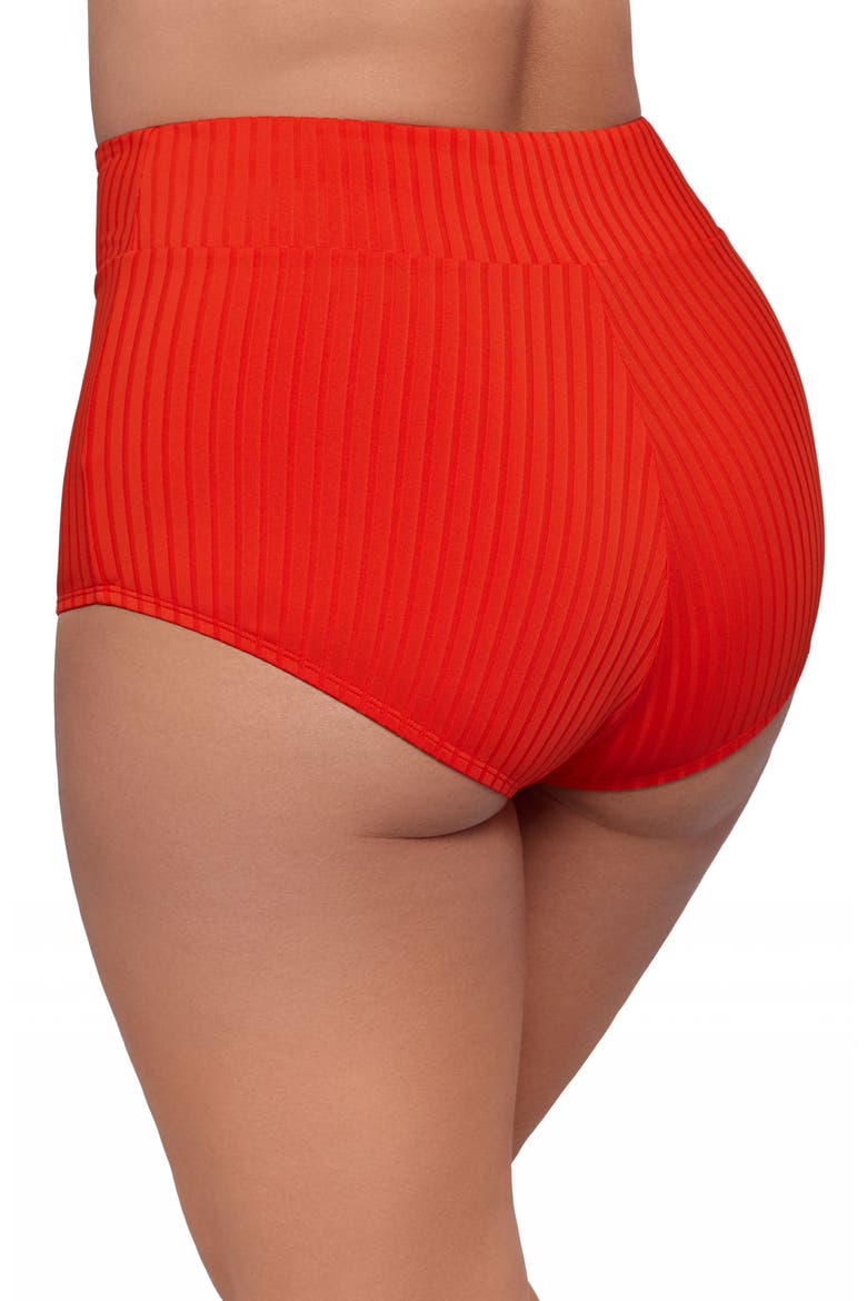 Smoothing and Sculpting Ribbed Ultra High-Waist Swim Shorts, Alternate, color, Scarlet