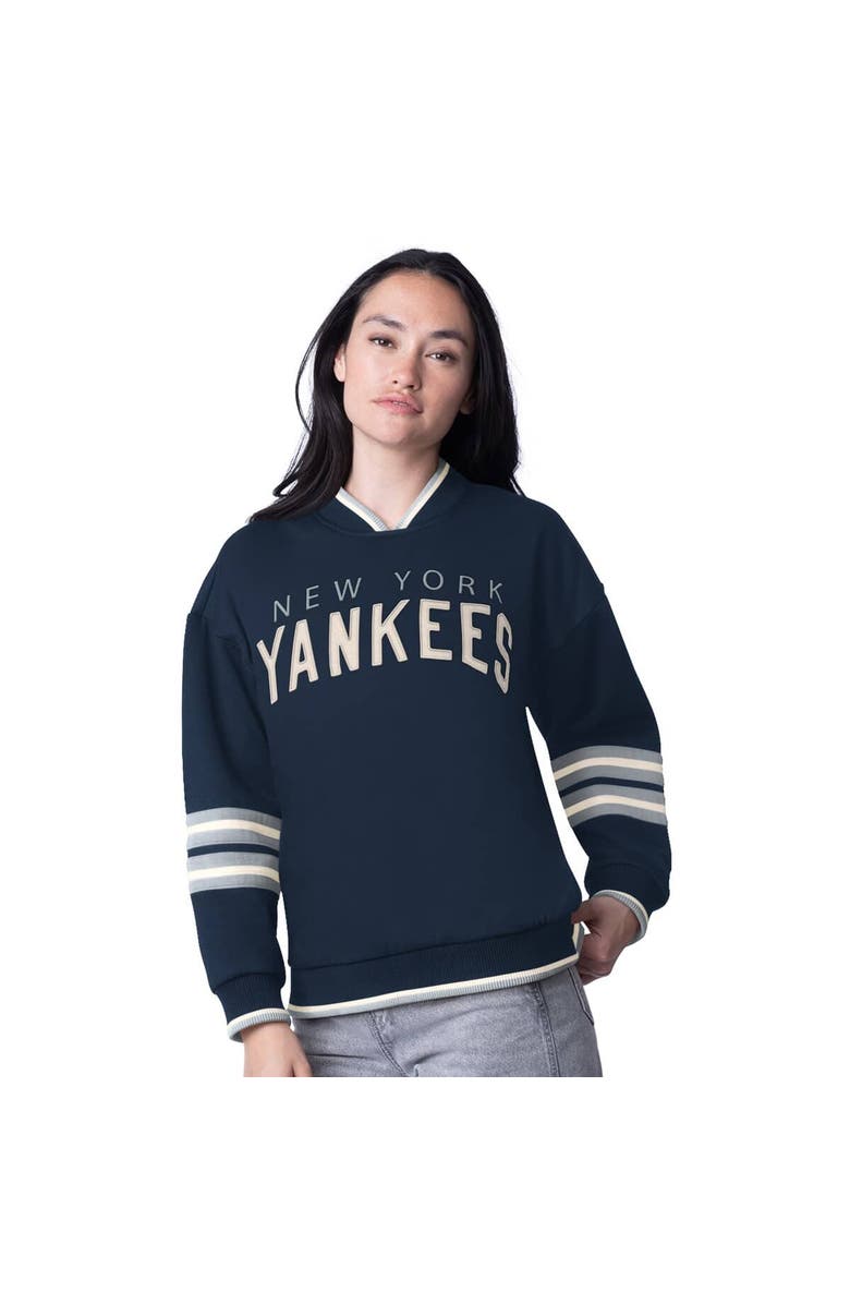 STARTER Women's Starter Navy New York Yankees Wild Card Oversized Pullover Sweatshirt, Main, color, 