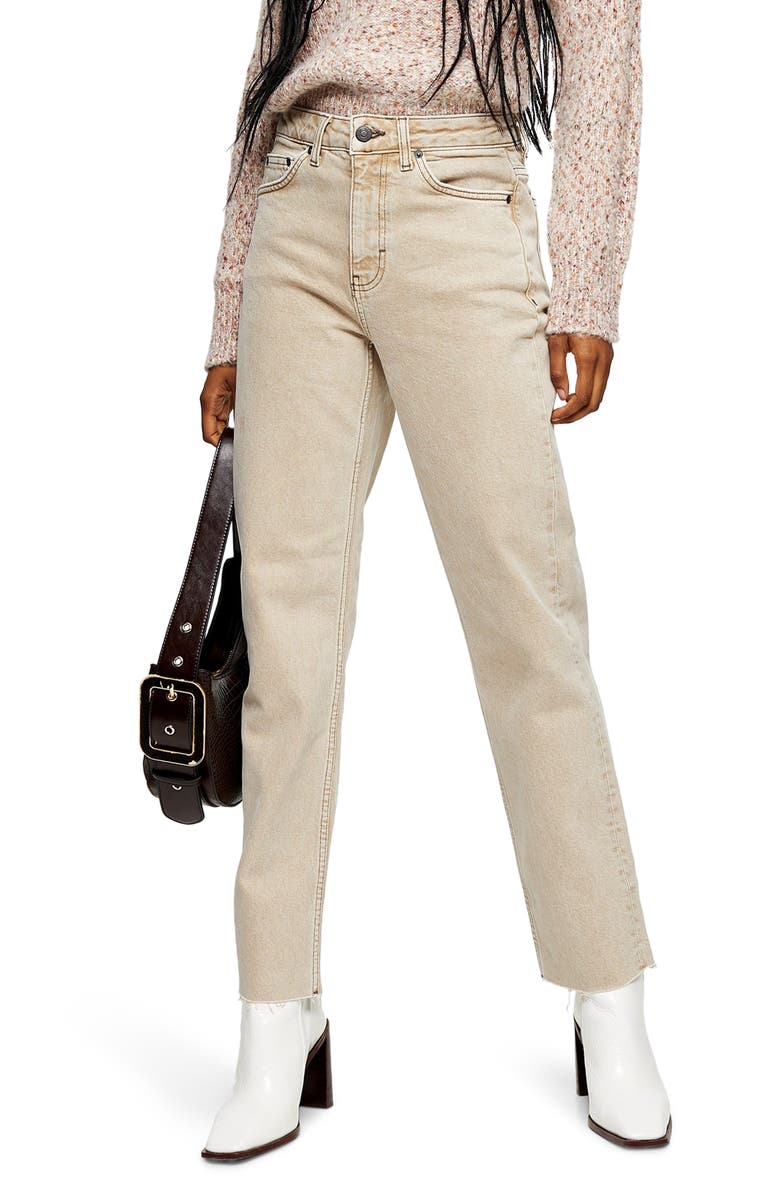 Topshop Raw Hem High Waist Straight Leg Jeans, Main, color, 