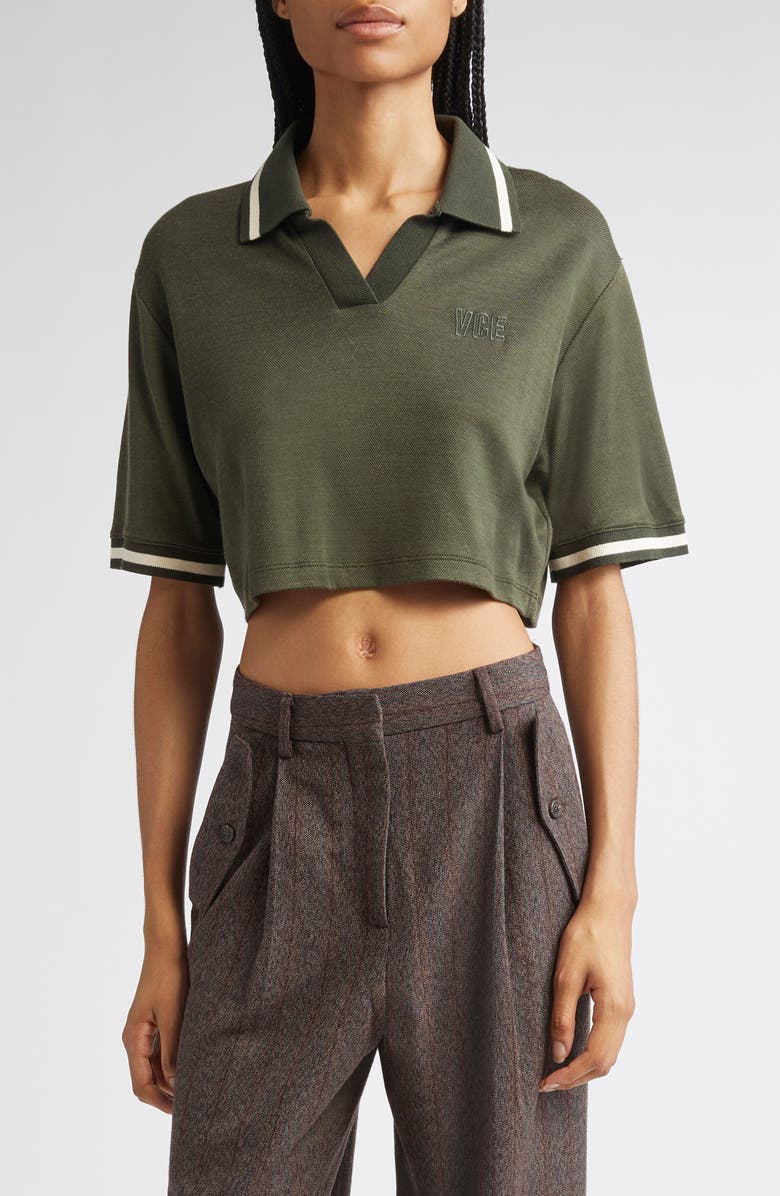 Golden Goose Journey Crop Jersey Polo, Main, color, Grape Leaf