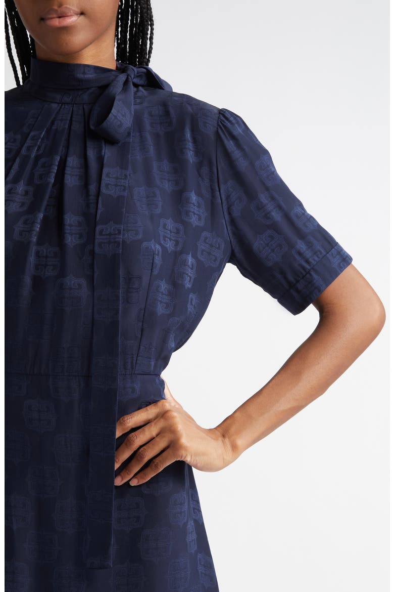 4G Baroque Logo Jacquard Lavallière Midi Dress, Alternate, color, NAVY