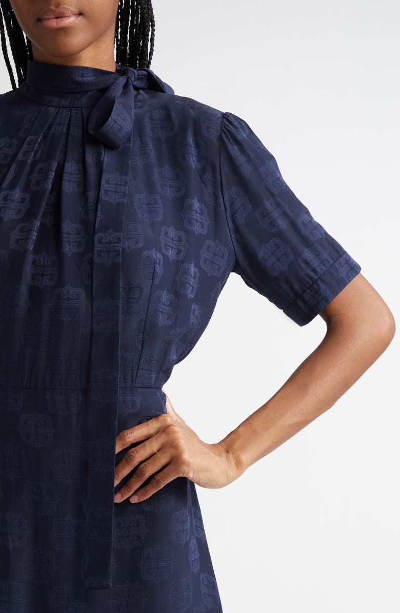 Givenchy 4G Baroque Logo Jacquard Lavallière Midi Dress, Alternate, color, 