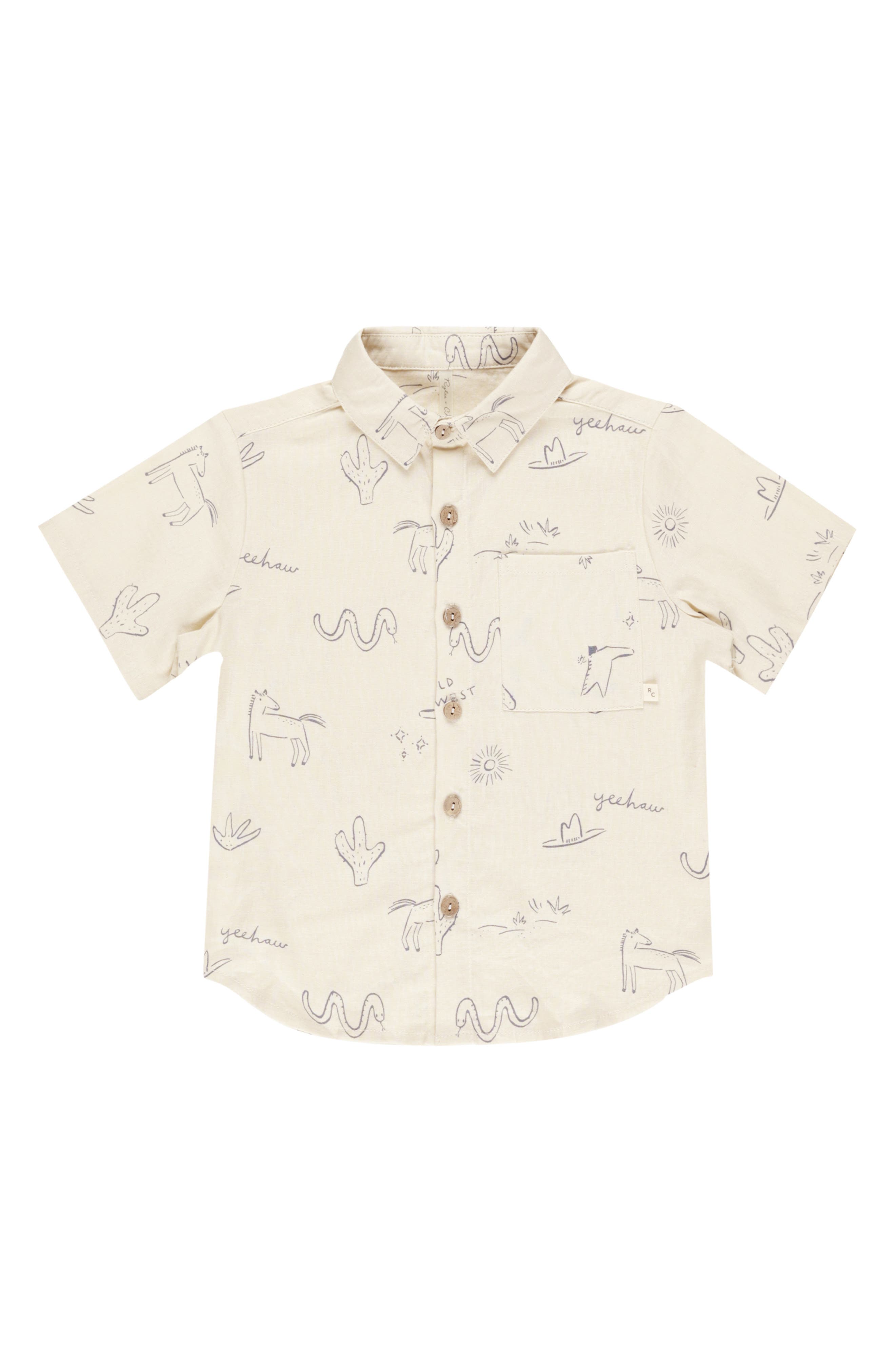 Kids' Print Linen Blend Button-Up Shirt