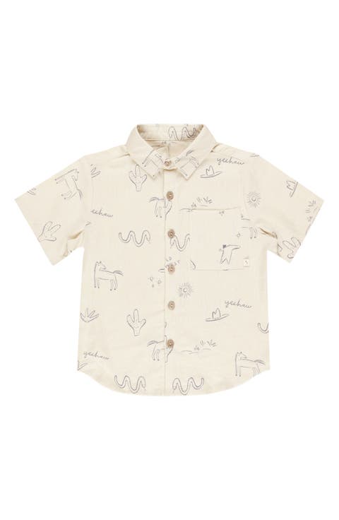 Kids' Print Linen Blend Button-Up Shirt (Baby & Toddler)