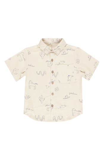 Rylee + Cru Kids' Print Linen Blend Button-up Shirt In Neutral