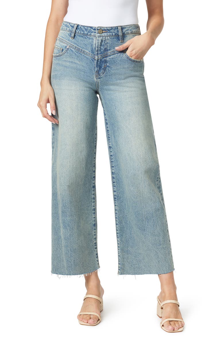 Habitual Front Yoke High Waist Raw Hem Wide Leg Jeans, Main, color, 