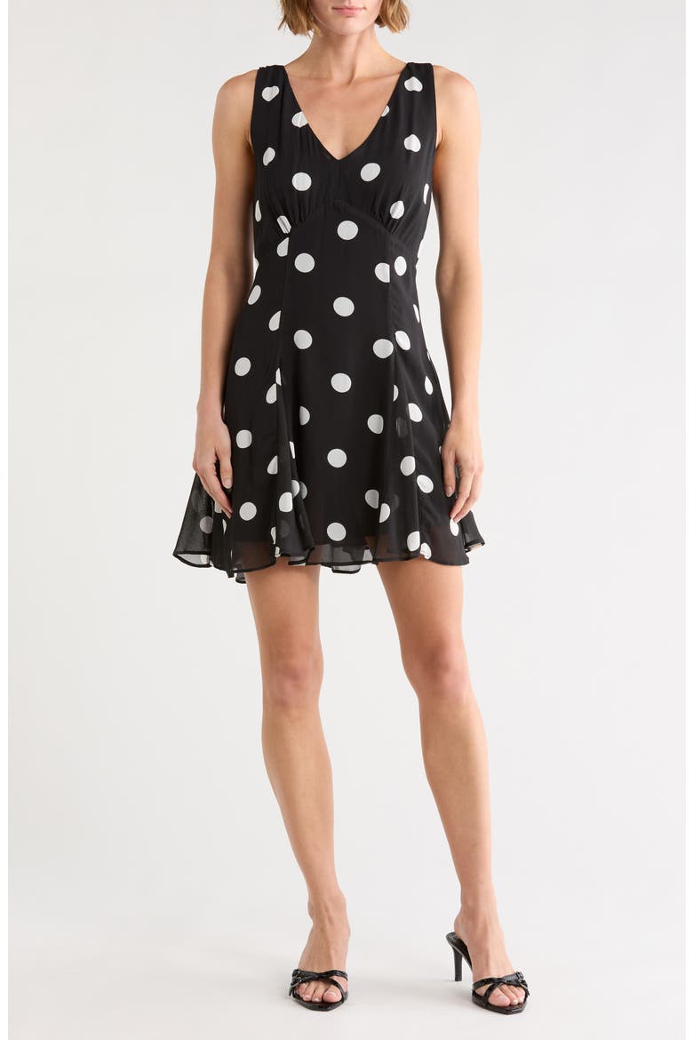 Double V-Neck Sleeveless Dress, Main, color, BLACK WHITE POLKA DOT