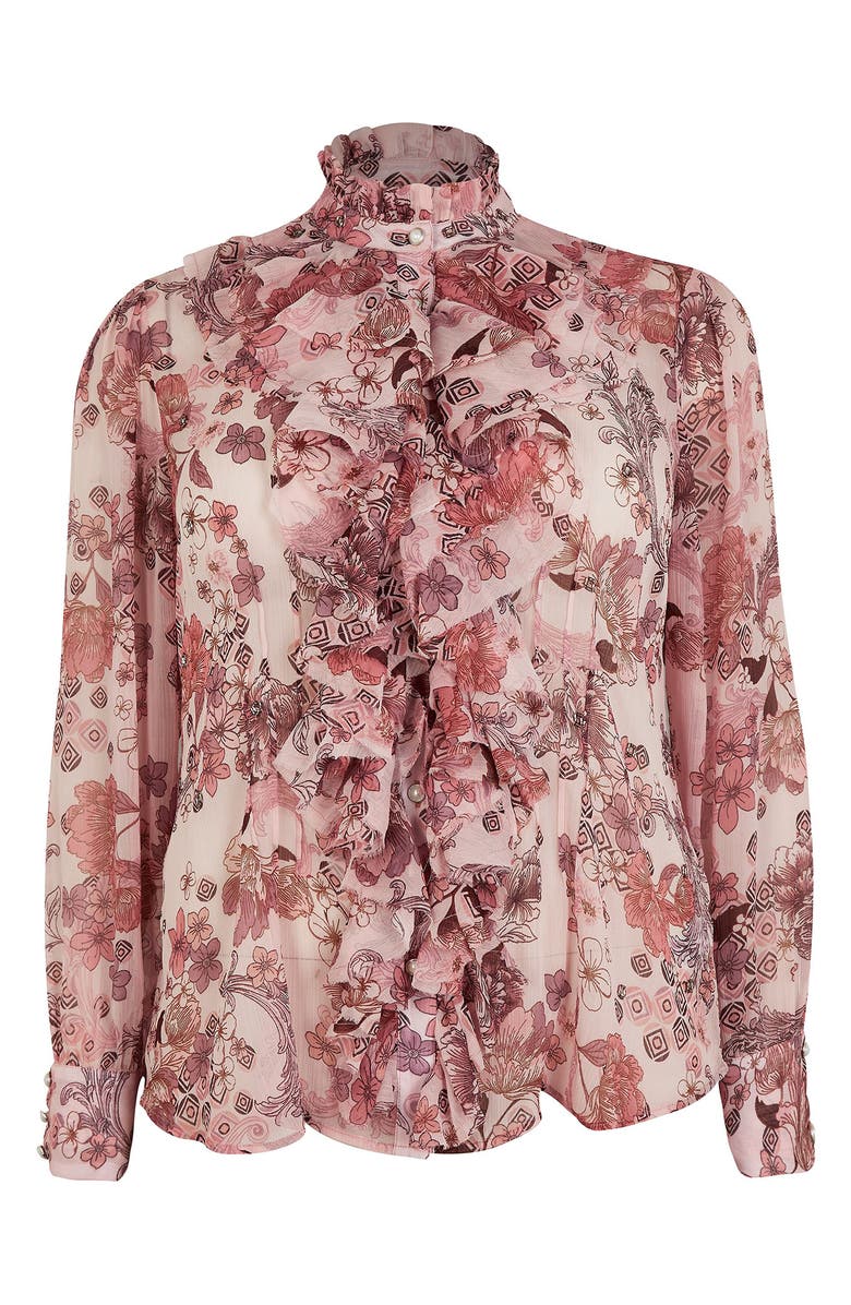 River Island Floral Print Ruffle Placket Blouse, Alternate, color,