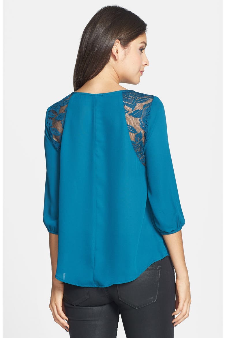 Chloe K Lace Inset Top, Alternate, color, TEAL
