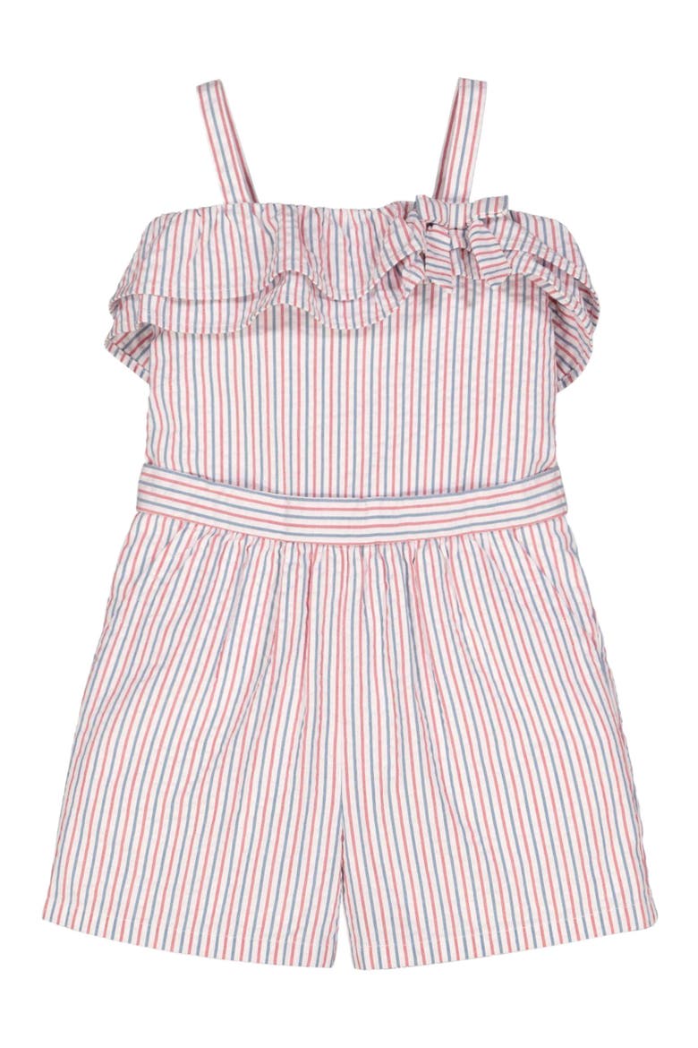 Baby Girls' Ruffle Edge Romper, Infant, Main, color, Red and Blue Seersucker