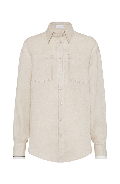 Brunello Cucinelli Embellished Linen Shirt In Yuta
