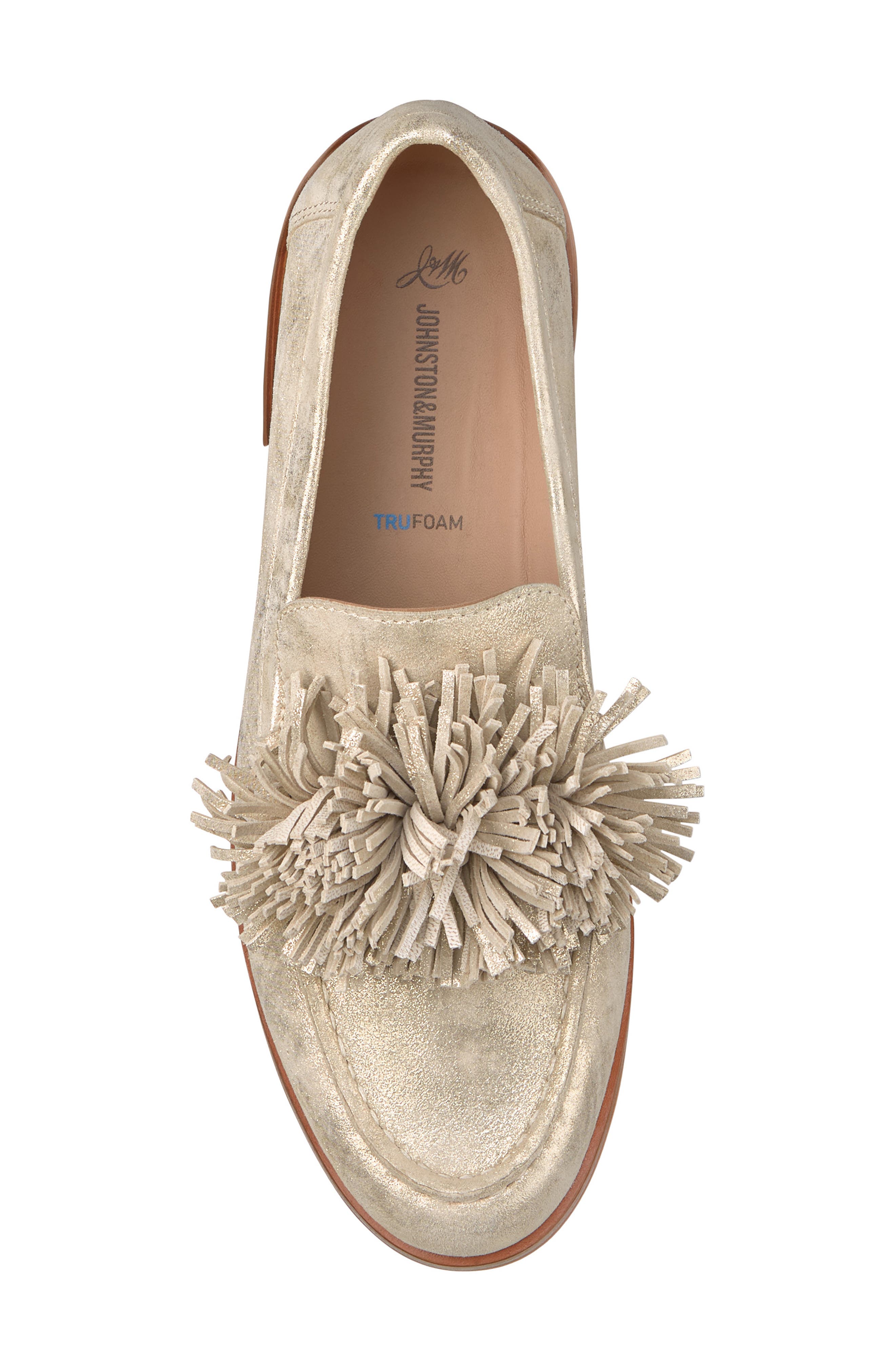 Gillian Pom Pom Loafer, Alternate, color, GOLD METALLIC KID SUEDE