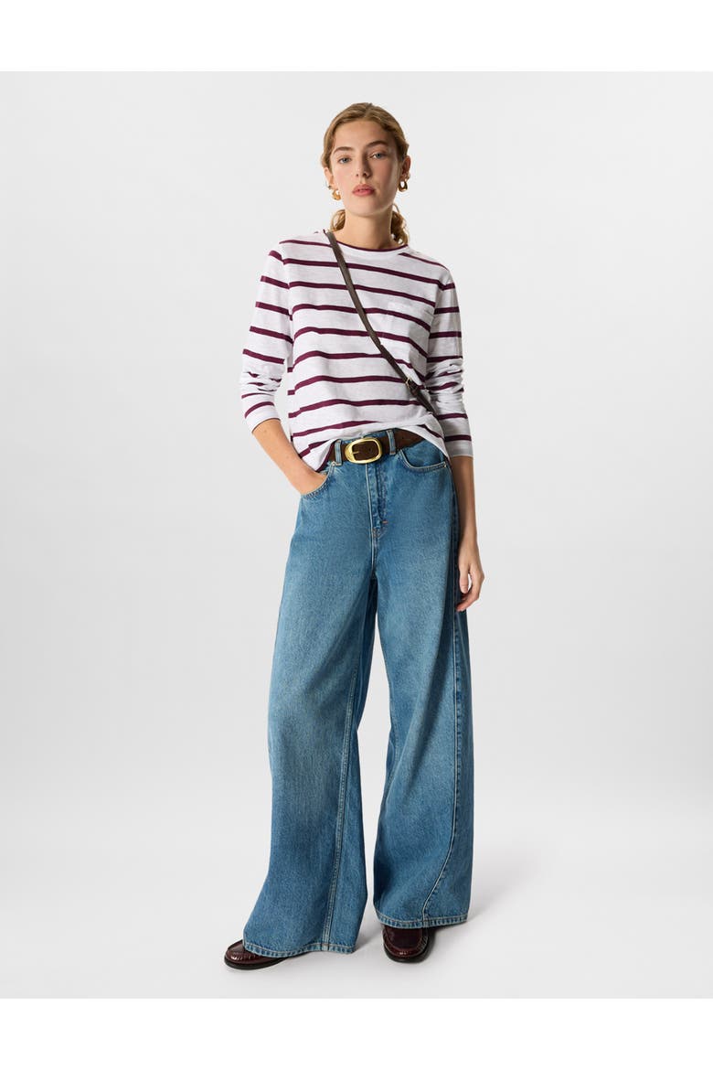 Stripe Crew Neck Pocket Top, Alternate, color, Burg/Multi