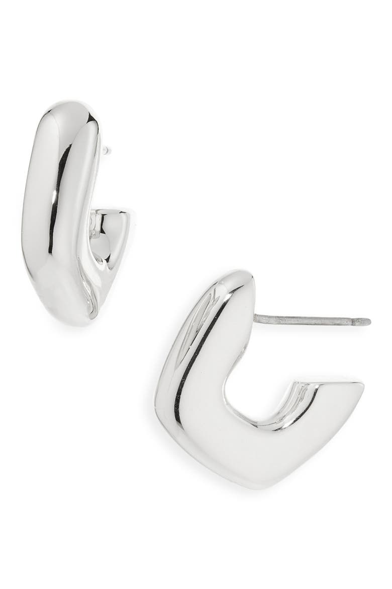 Sculptural Huggie Hoop Earrings, Main, color, LIGHT SILVER OX