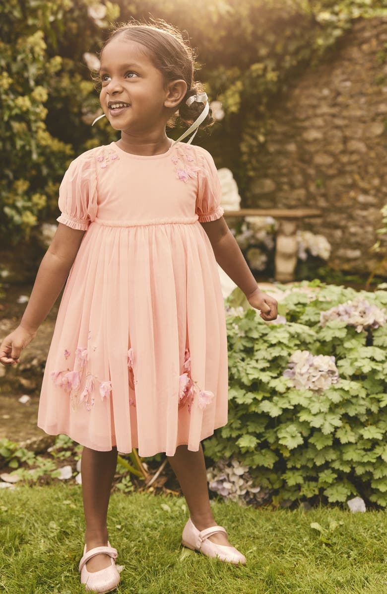 NEXT Kids' Floral Appliqué Mesh Dress, Alternate, color, 