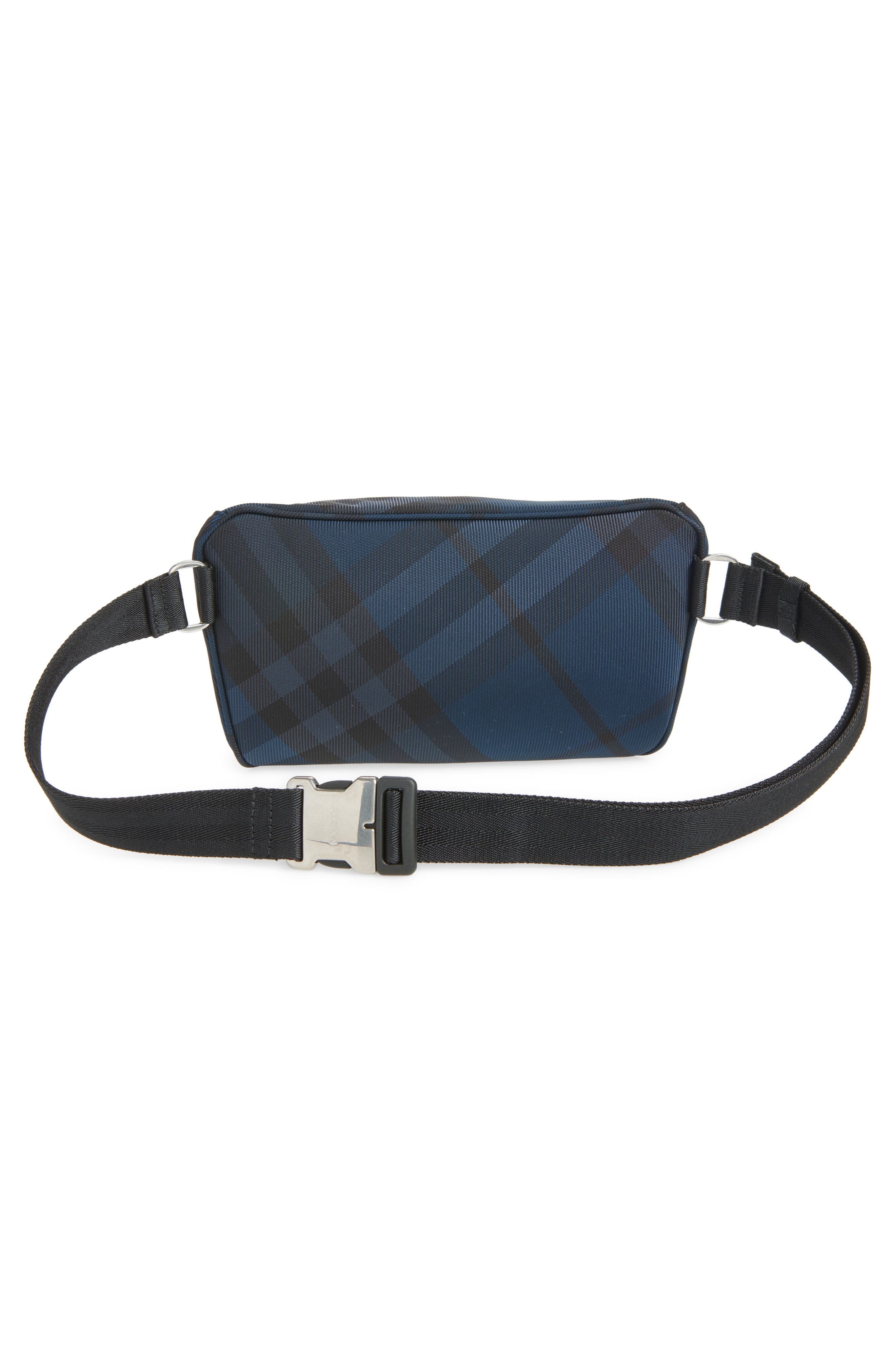 Burberry Grid Check Nylon Belt Bag, Alternate, color, Navy
