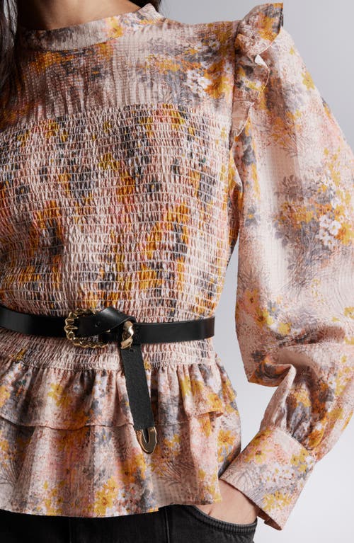 & Other Stories Niko Floral Smocked Peplum Top In Pink Yellow