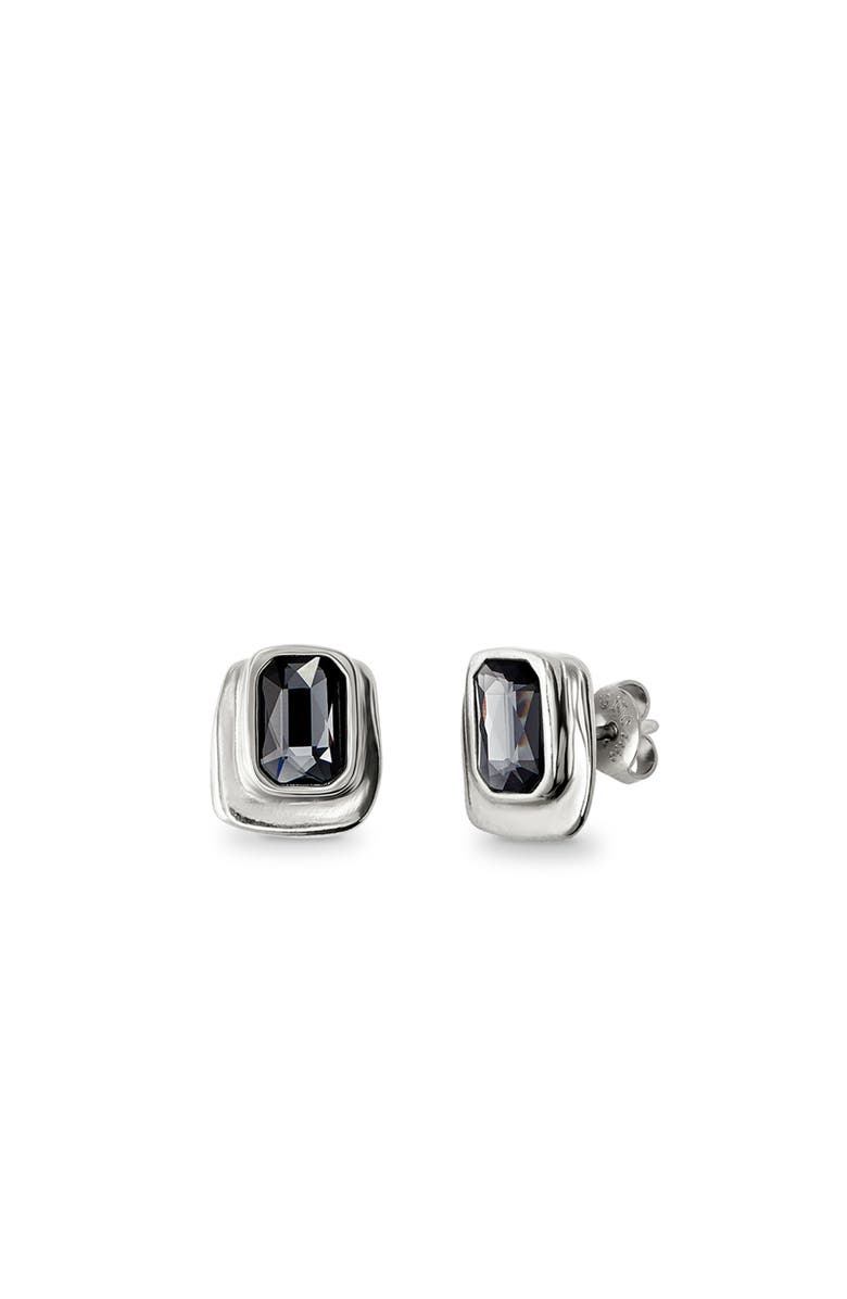 UNODE50 Stud Earrings With Grey Crystal, Main, color, Silver