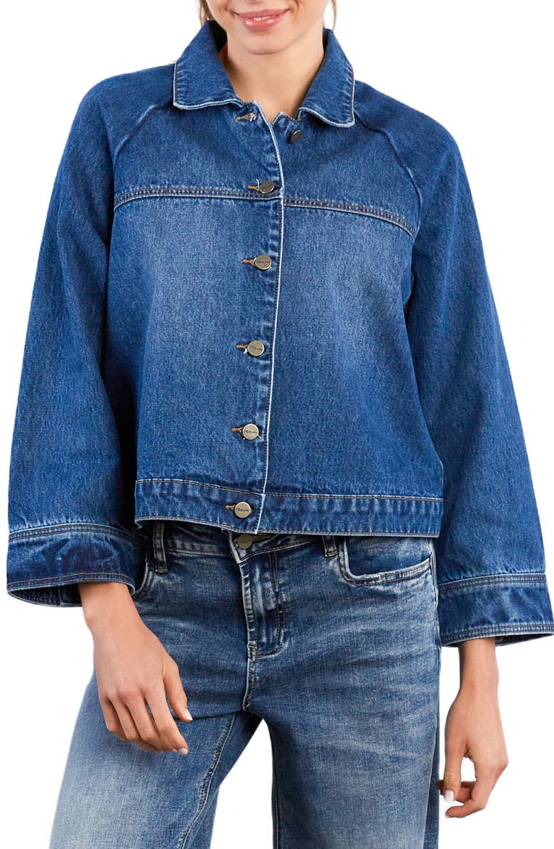 HINT OF BLU Boxy Denim Jacket, Main, color, Blue Farm Dark