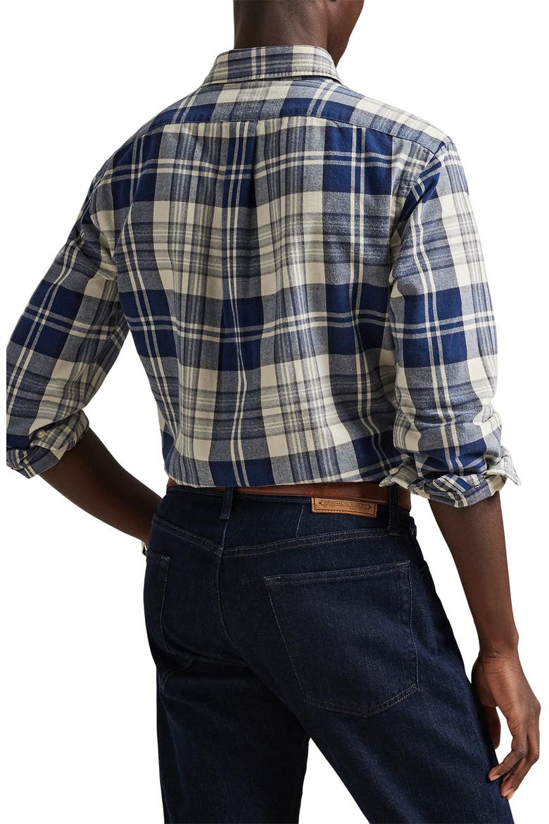 Classic Fit Brushed Plaid Cotton Button-Down Oxford Shirt, Alternate, color, OFF WHITE NAVY MULTI
