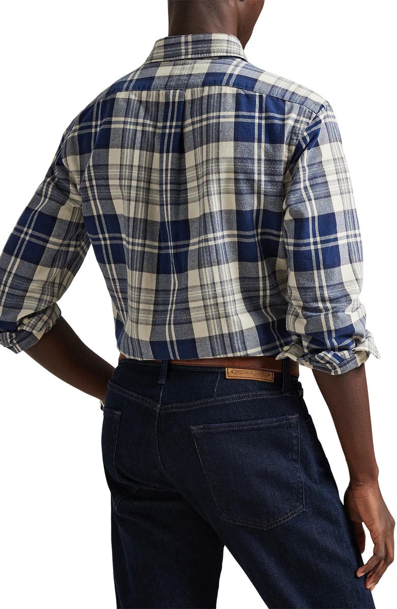 Polo Ralph Lauren Classic Fit Brushed Plaid Cotton Button-Down Oxford Shirt, Alternate, color, Off White Navy Multi